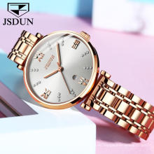 Reloj para mujer, marca de lujo superior, JSDUN, reloj de pulsera minimalista de negocios a la moda, correa de acero, reloj de mano mecánico suizo Movt 2020